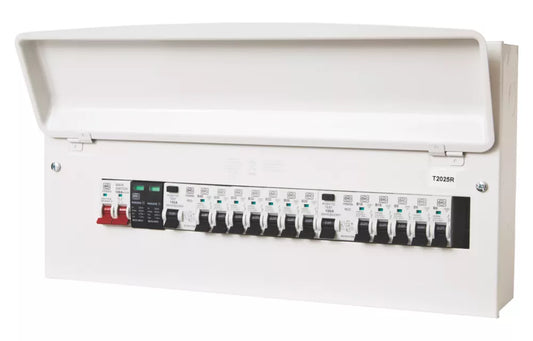 MK SENTRY 21-MODULE 12-WAY POPULATED DUAL RCD CONSUMER UNIT WITH SPD (504PF)
