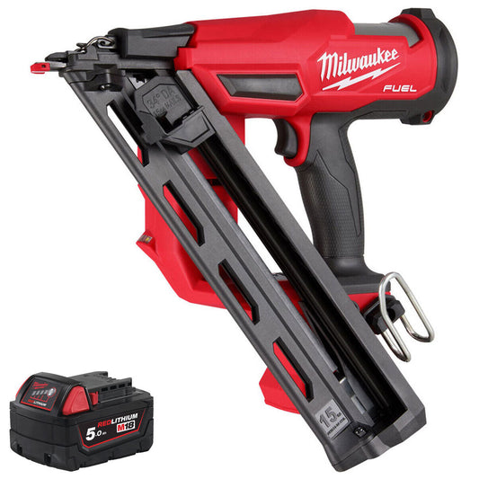 Milwaukee M18FN15GA-0 18V Brushless Angled Finish Nailer 15Ga with 1 x 5.0Ah Battery