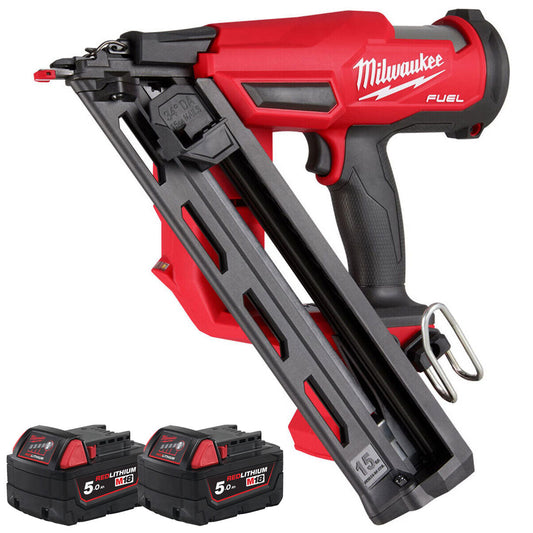 Milwaukee M18FN15GA-0 18V Brushless Angled Finish Nailer 15Ga with 2 x 5.0Ah Battery