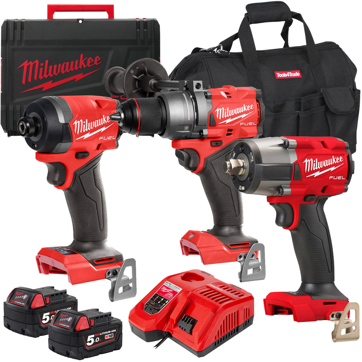 Milwaukee 18V 3 Piece Power Tool Kit with 2 x 5.0Ah Batteries T4TKITM-108