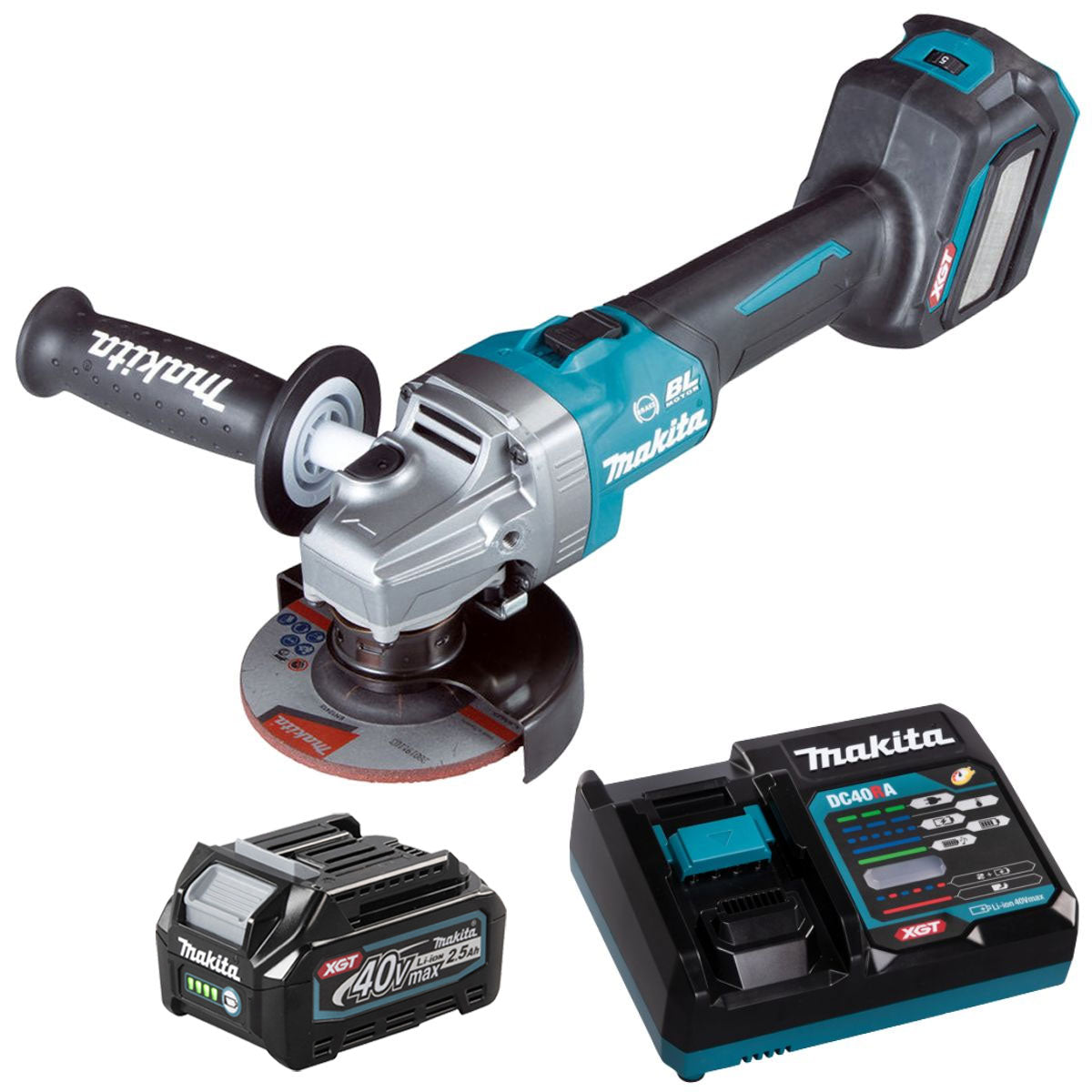 Makita GA022GZ 40V 115mm Brushless Angle Grinder With 1 x 2.5Ah Battery & Charger