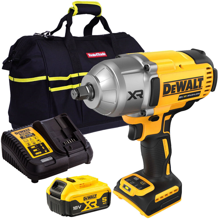 Dewalt DCF900N 18V XR Brushless 1/2” High Torque Impact Wrench Hog Ring with 1 x 5.0Ah Battery Charger & Bag