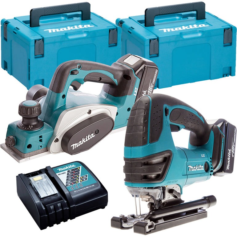 Makita MT8080TJ 18V 82mm Planer + Jigsaw Twin Pack with 2 x 5.0Ah Batteries & Charger in Case