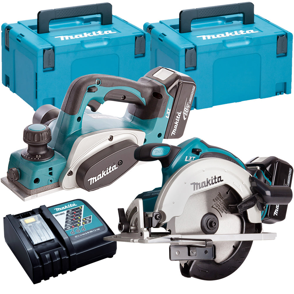 Makita MT1180TJ 18V 165mm Circular Saw + 82mm Planer Twin Pack with 2 x 5.0Ah Batteries & Charger in Case