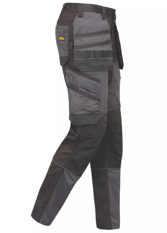 SITE BOLDEN STRETCH HOLSTER POCKET TROUSERS GREY / BLACK 34" W 32" L