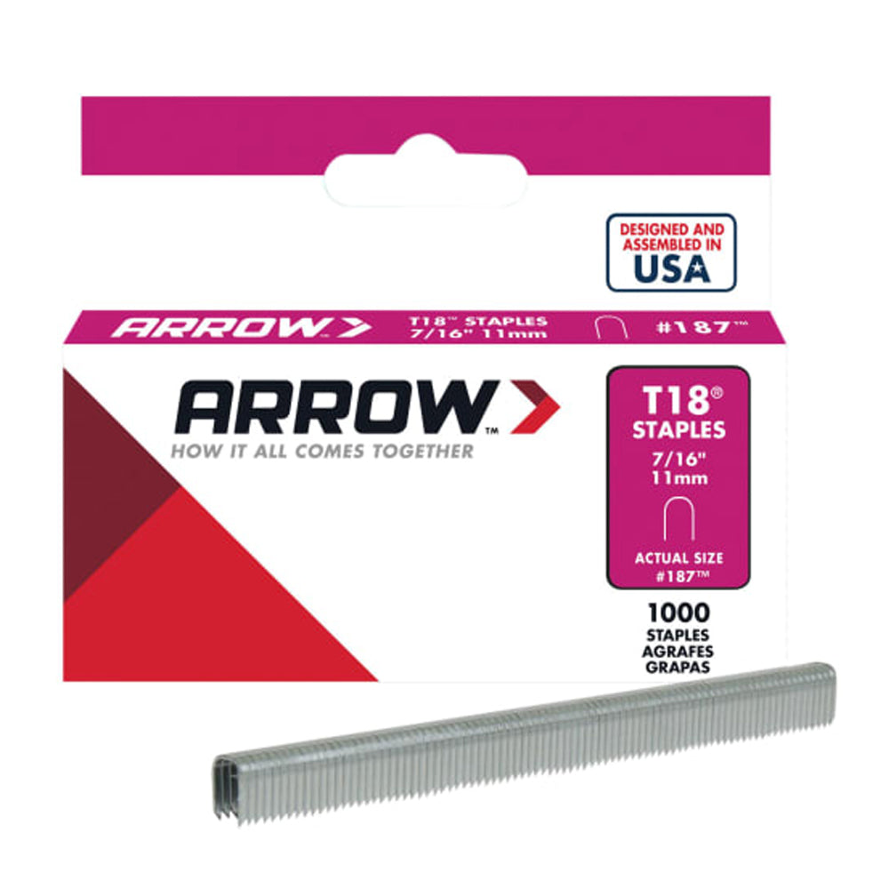 Arrow T18 Staples 11mm (7/16in) Box Of 1000 ARRT18716S