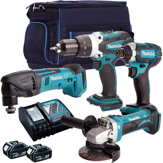 Makita 4 Piece 18V Li-ion with 2 x 5.0Ah Batteries & Charger T4TKIT-149