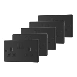 LAP 13A 2-GANG SP SWITCHED SOCKET MATT BLACK WITH BLACK INSERTS 5 PACK (526PN)