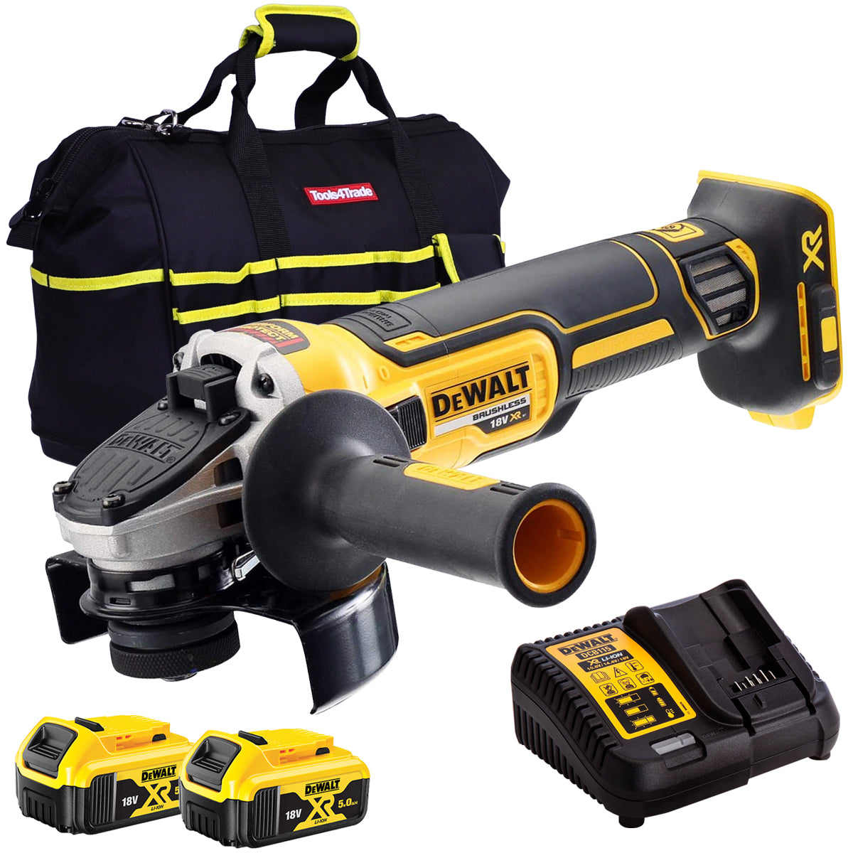 DeWalt DCG405N 18V Brushless 125mm Angle Grinder with 2 x 5.0Ah Batteries & Charger in Bag