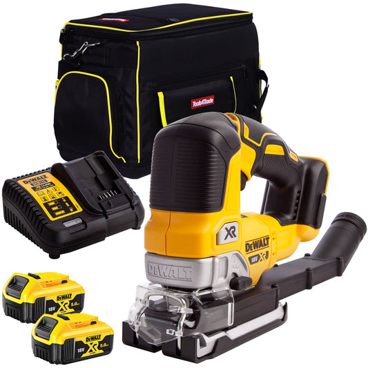 DeWalt DCS334N 18V Brushless Top Handle Jigsaw with 2 x 5.0Ah Batteries & Charger in Bag