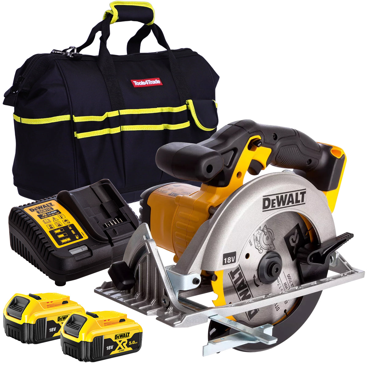 Dewalt DCS391N 18V 165mm Premium Circular Saw with 2 x 5.0Ah Batteries & Charger in Bag