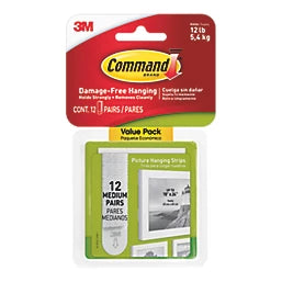 COMMAND SELF-ADHESIVE PICTURE HANGING STRIPS MEDIUM 12 PACK