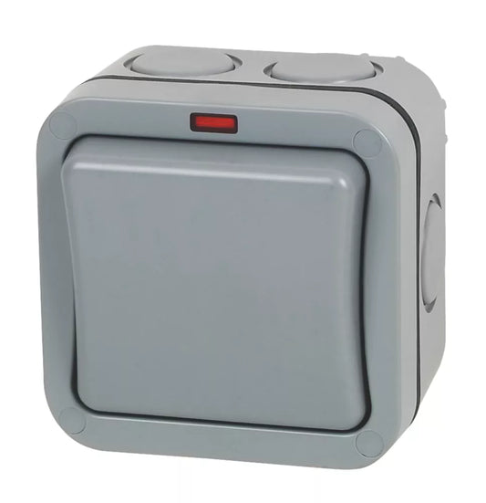 BRITISH GENERAL WP12 IP66 20A 1-GANG 2-WAY WEATHERPROOF OUTDOOR SWITCH WITH NEON