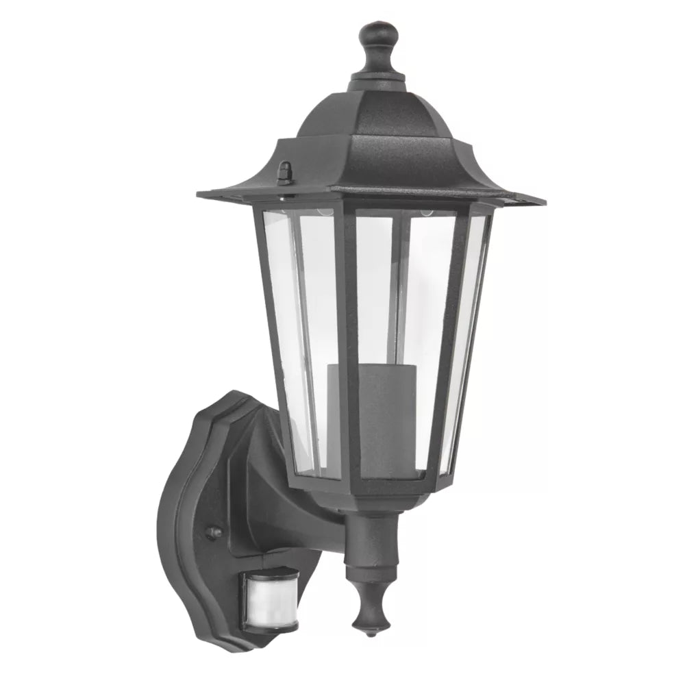 OUTDOOR COACH LANTERN WITH PIR SENSOR MATT BLACK