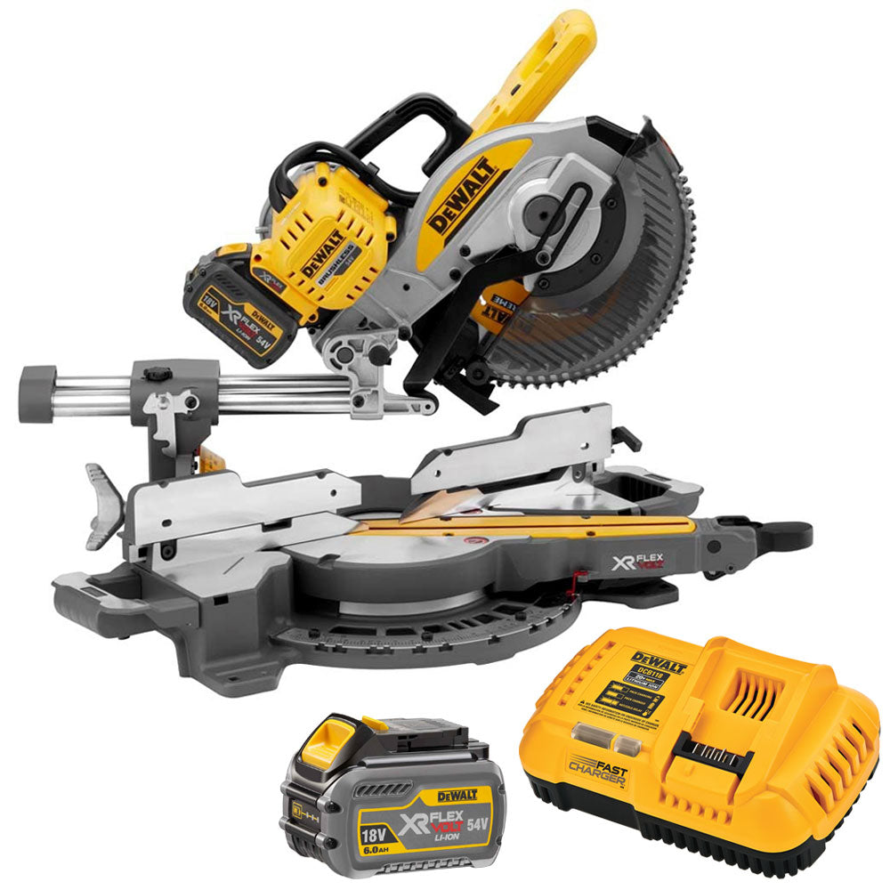 Dewalt DCS727T2-GB 54V XR Flexvolt Brushless Slide Mitre Saw With 2 x 6.0Ah Batteries Charger