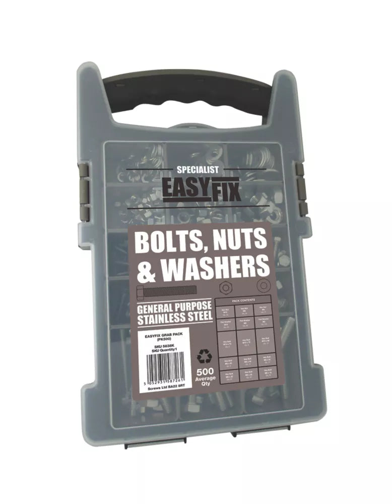 EASYFIX MIXED BOLTS, NUTS & WASHERS PACK 500 PCS