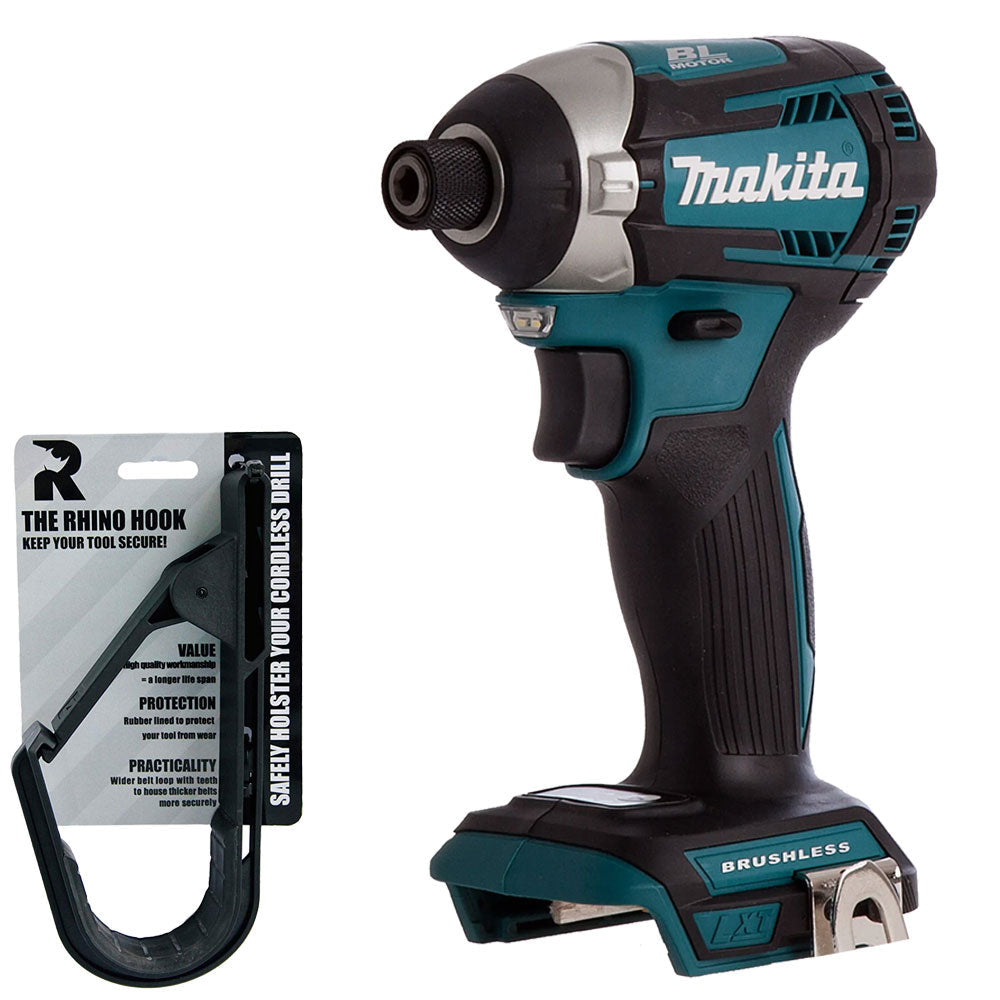 Makita DTD154Z 18V Li-ion Brushless Impact Driver Body with Rhino Hook Tool Belt