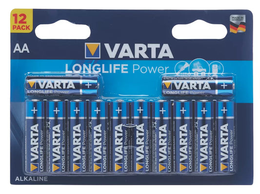 VARTA LONGLIFE POWER AA ALKALINE BATTERIES 12 PACK