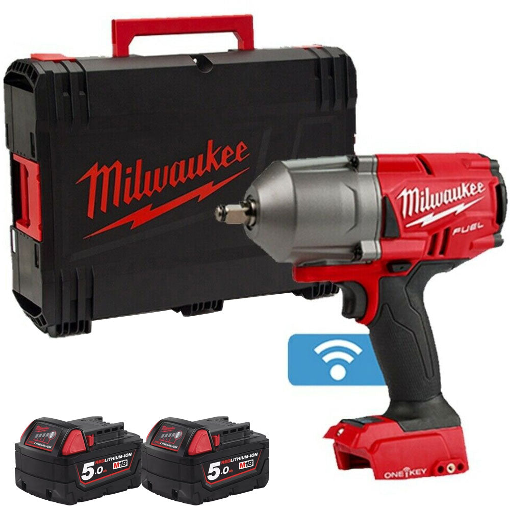 Milwaukee M18ONEFHIWF12-0 18V Brushless 1/2" Impact Wrench with 2 x 5.0Ah Batteries & Case