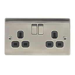 BRITISH GENERAL NEXUS METAL 13A 2-GANG DP SWITCHED PLUG SOCKET ANTIQUE BRASS WITH BLACK INSERTS