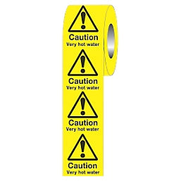 "CAUTION VERY HOT WATER" ADHESIVE LABELS 50MM X 50MM