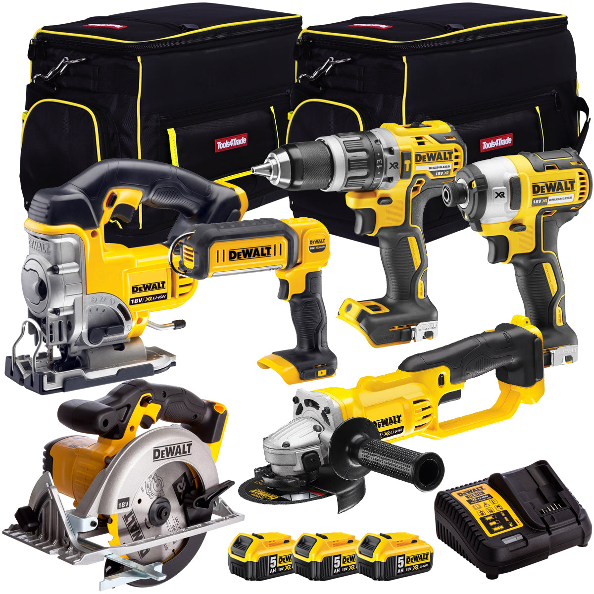 DeWalt 18V Li-Ion 6 Piece Combo Kit with 3 x 5.0AH Batteries & Charger in Bag