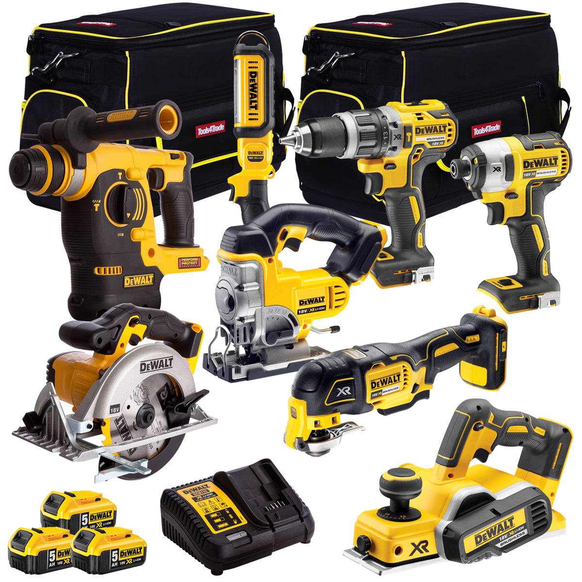 Dewalt 8 Piece 18V Li-ion Combo Kit with 3 x 5.0Ah Batteries & Charger in Bag