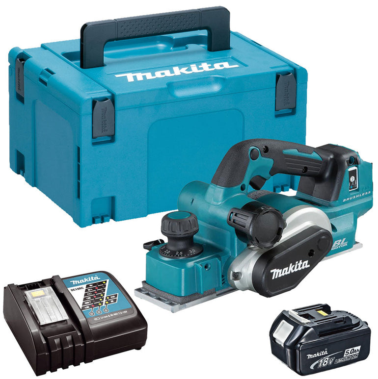 Makita DKP181Z 18V Brushless 82mm Planer with 1 x 5.0Ah Battery Charger & Type 3 Case