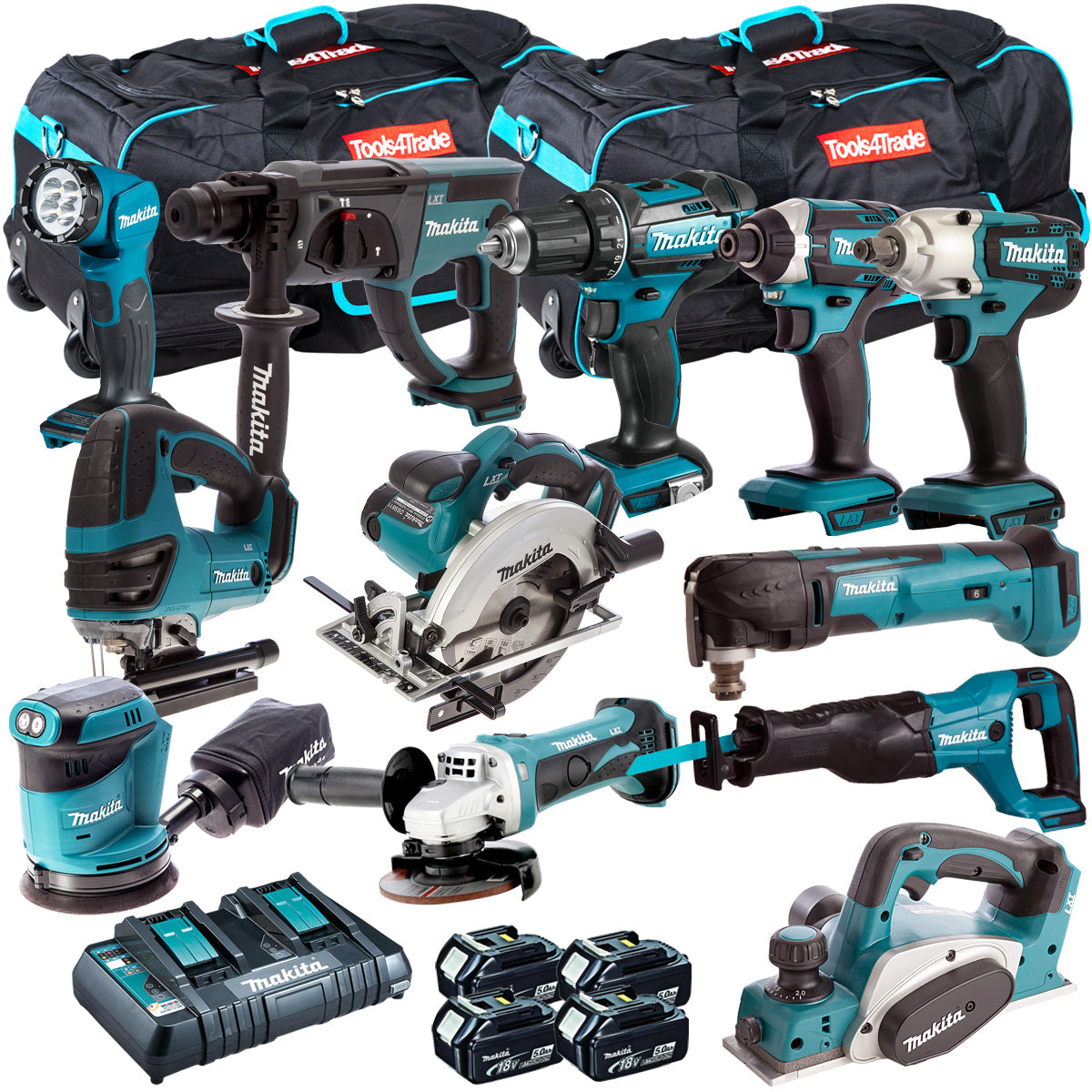 Makita 12 Piece Power Tool Kit 18V LXT 4 x 5.0Ah Batteries T4TKIT-259