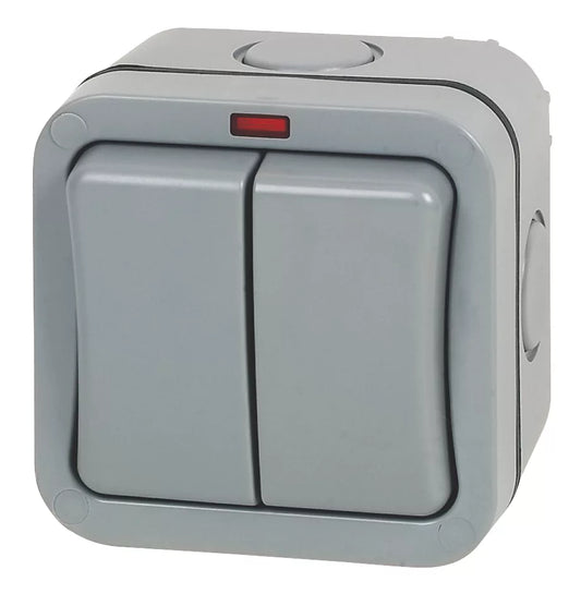 BRITISH GENERAL IP66 20A 2-GANG 2-WAY WEATHERPROOF OUTDOOR SWITCH WITH NEON