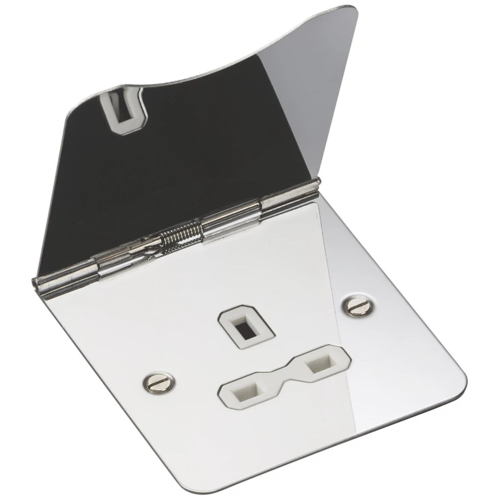 KNIGHTSBRIDGE FPR7UPCW 13A 1-GANG UNSWITCHED FLOOR SOCKET POLISHED CHROME WITH WHITE INSERTS