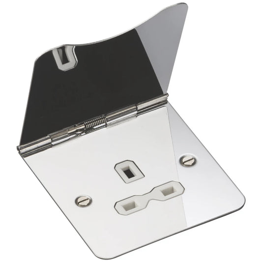 KNIGHTSBRIDGE FPR7UPCW 13A 1-GANG UNSWITCHED FLOOR SOCKET POLISHED CHROME WITH WHITE INSERTS (689VF)