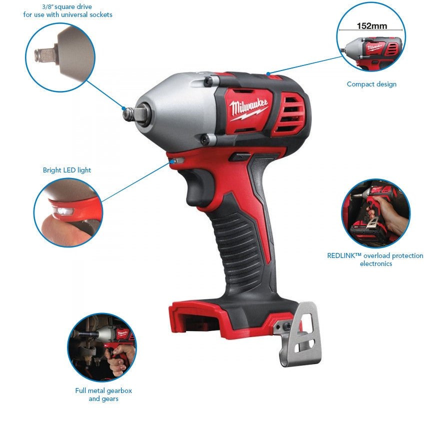 Milwaukee M18BIW38-0 18V Compact 3/8In Impact Wrench Body Only 4933443600