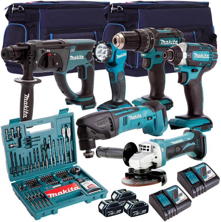 Makita 18V 6 Piece Kit with 3 x 5.0Ah Batteries Charger & Free 100 Accessory Set T4TKIT-7316