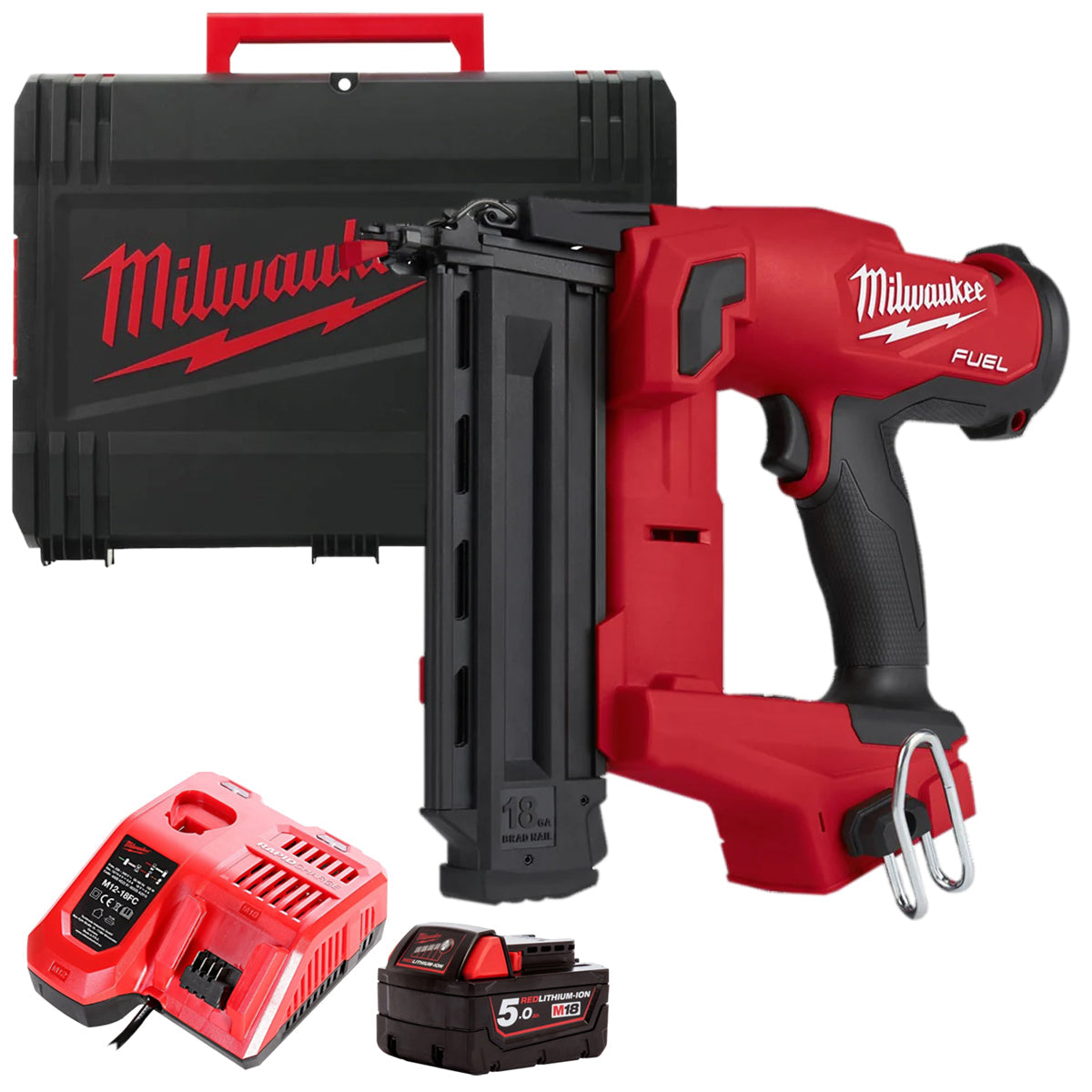 Milwaukee M18FNCS18GS-0X 18V Fuel First Fix Narrow Crown Stapler with 1 x 5.0Ah Battery & Charger in Case