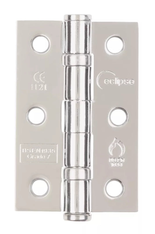 ECLIPSE POLISHED CHROME GRADE 7 FIRE RATED BALL BEARING HINGES 76MM X 51MM 2 PACK