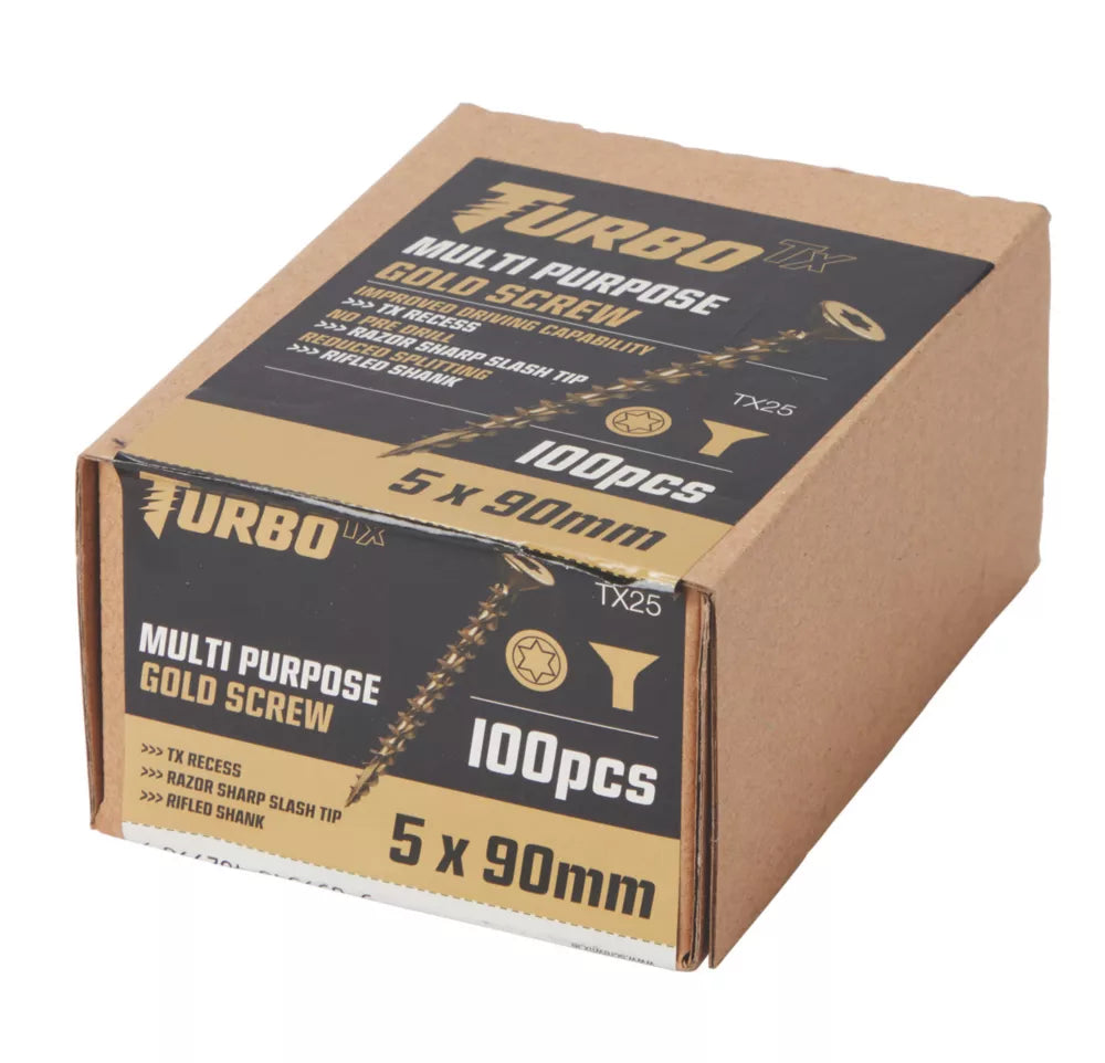 TURBO TX TX DOUBLE-COUNTERSUNK SELF-DRILLING MULTIPURPOSE SCREWS 5MM X 100MM 100 PACK