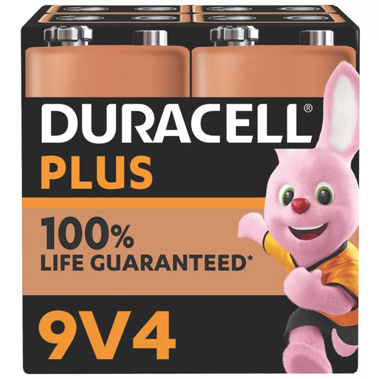 DURACELL PLUS 9V ALKALINE BATTERIES 4 PACK