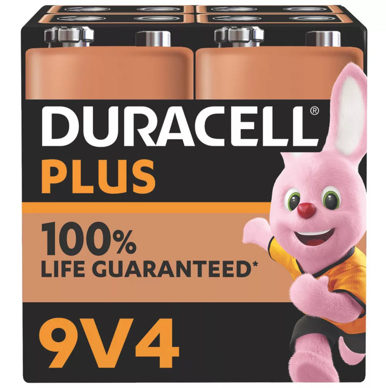 DURACELL PLUS 9V ALKALINE BATTERIES 4 PACK