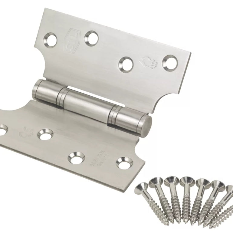 SMITH & LOCKE SATIN STAINLESS STEEL GRADE 13 FIRE RATED PARLIAMENT HINGES 102MM X 102MM 2 PACK