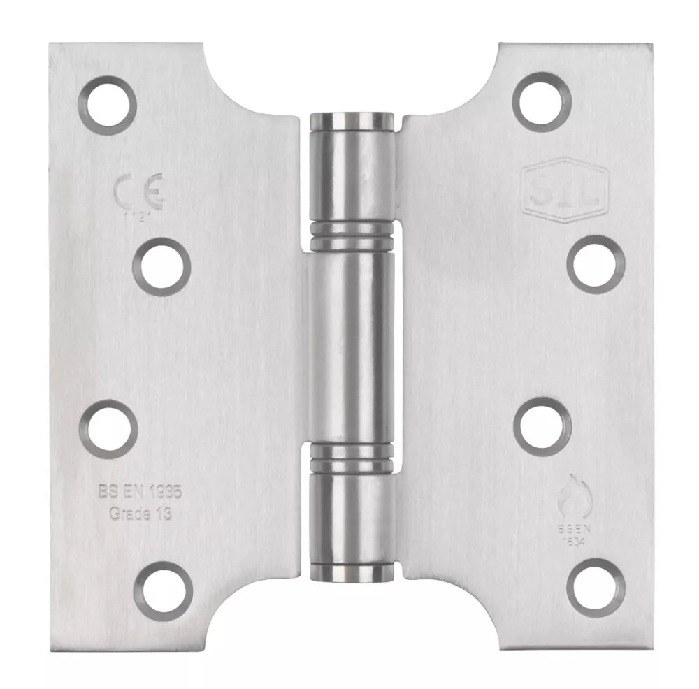 SMITH & LOCKE SATIN STAINLESS STEEL GRADE 13 FIRE RATED PARLIAMENT HINGES 102MM X 102MM 2 PACK