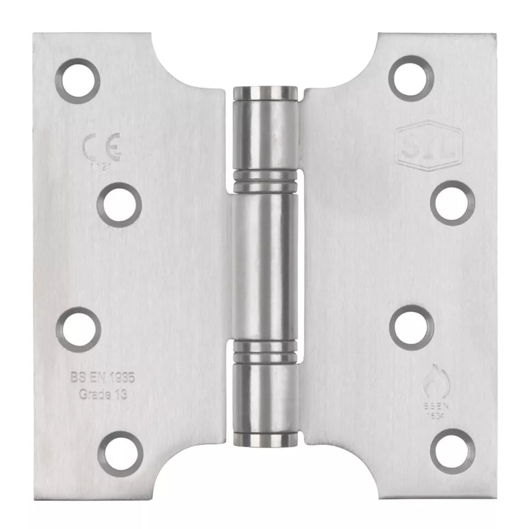 SMITH & LOCKE SATIN STAINLESS STEEL GRADE 13 FIRE RATED PARLIAMENT HINGES 102MM X 102MM 2 PACK