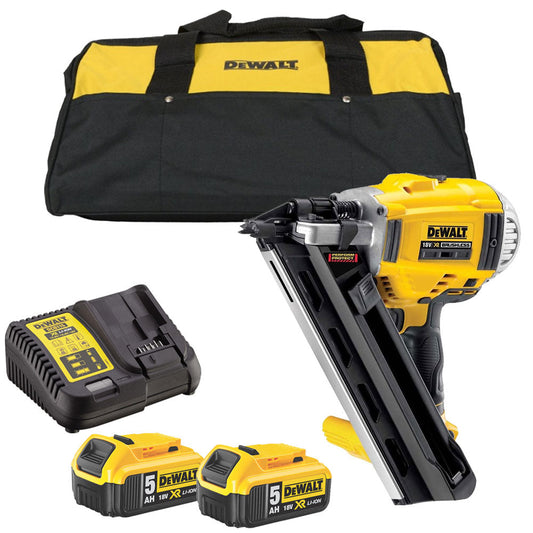 DeWalt DCN692P2B 18V Brushless First Fix Framing Nailer with 2 x 5.0Ah Battery Charger & Bag