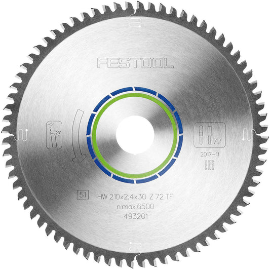 Festool 210mm 72T TF72 Aluminium and Plastic Saw Blade - 493201