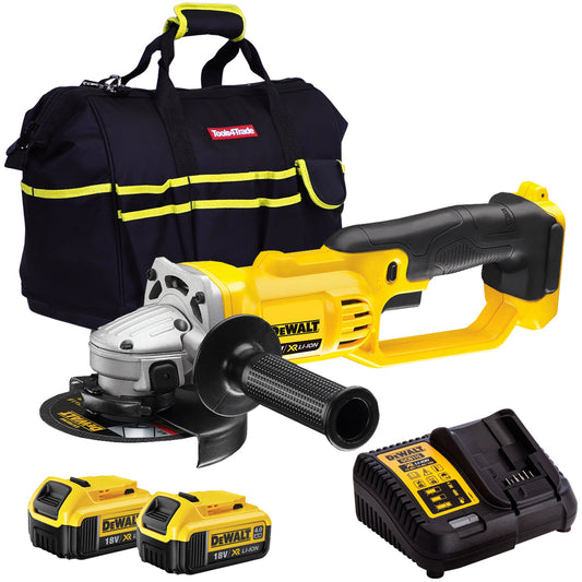 DeWalt DCG412N 18V 125mm Angle Grinder with 2 x 4.0Ah Batteries & Charger in Bag