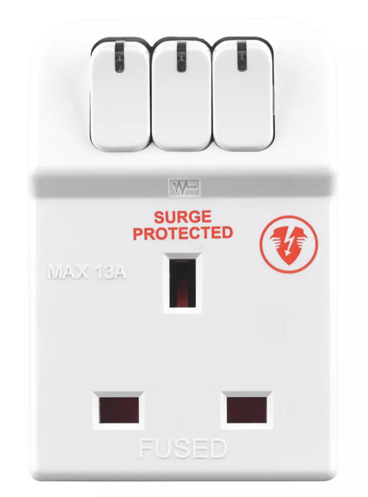 MASTERPLUG 13A FUSED 3-WAY SURGE-PROTECTED PLUG ADAPTOR WHITE