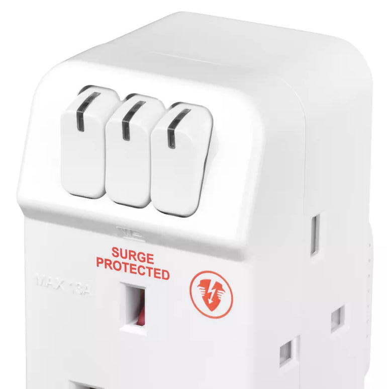 MASTERPLUG 13A FUSED 3-WAY SURGE-PROTECTED PLUG ADAPTOR WHITE