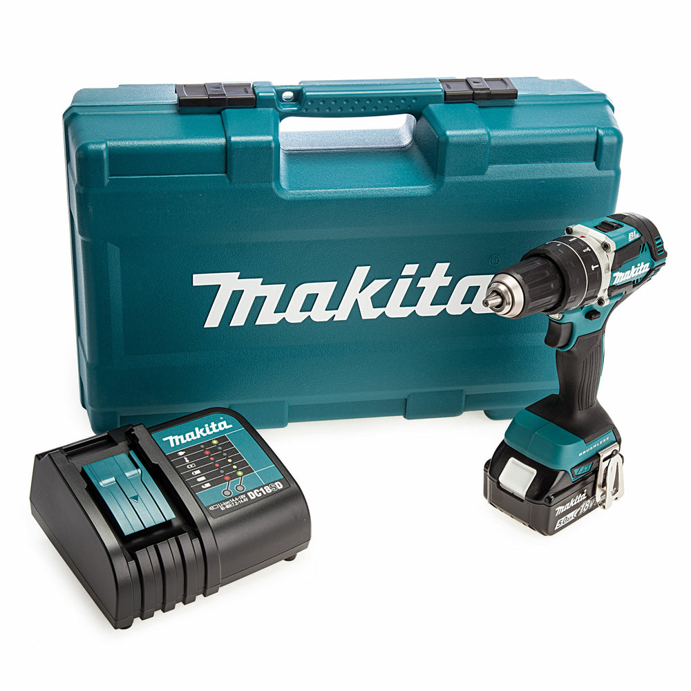 Makita DHP484STX5-X 18V Brushless Combi Drill With 5.0Ah Battery DC18SD & 101pc accessory set