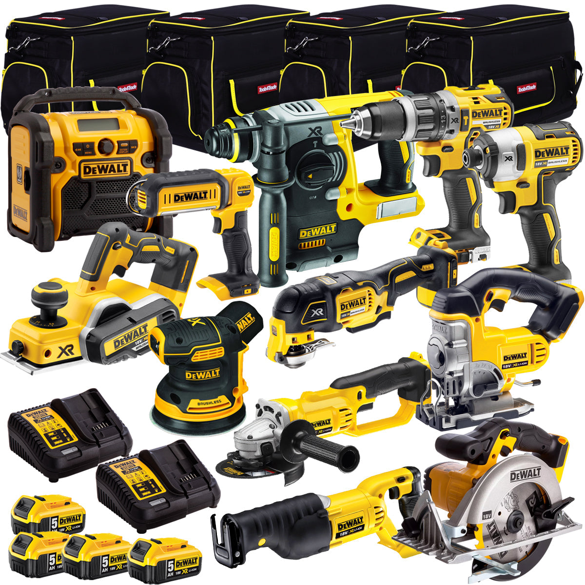 Dewalt 18V 12 Piece Power Tool Kit with 4 x 5.0Ah Batteries T4TKIT-8144