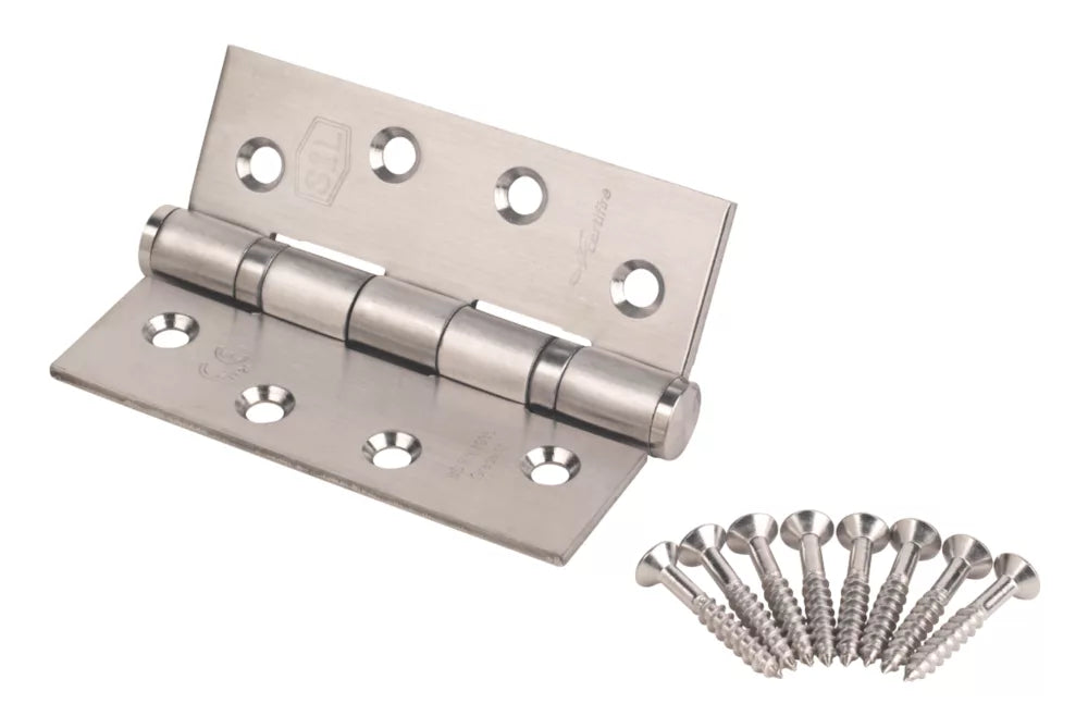 SMITH & LOCKE SATIN STAINLESS STEEL GRADE 11 FIRE RATED BALL BEARING HINGES 102MM X 76MM 3 PACK